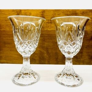 Pair Of Lexington Cut Lead Crystal Hurricane Lamps Set Of 2